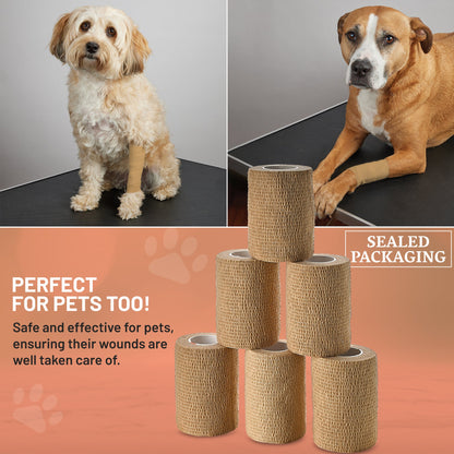 Self Adherent Wrap - Bulk Pack of 6, Athletic Tape Rolls and Sports Wraps, Self Cohesive Non-Woven Adhesive Bandage (3 In x 5 Yards) for Ankle Sprains & Swelling