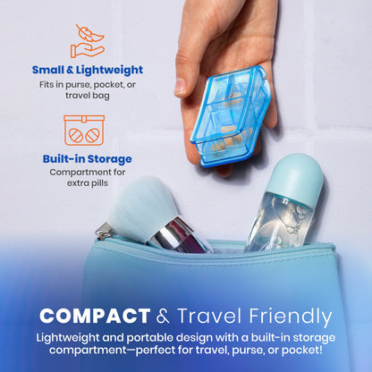 Pill Cutter - V- Grip Pill Crusher and Cutter for Vitamins, Big & Small Pills, and Medication - Transparent Pill Splitter with Pill Holder Case to Split Bulk - 100 Pack (Transparent Clear)