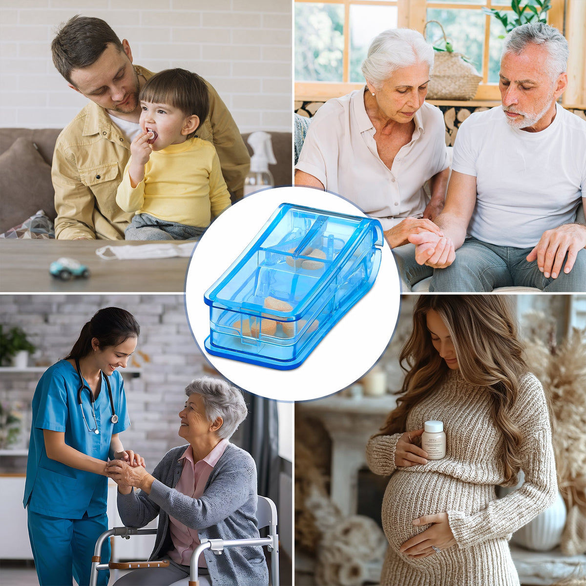 Pill Cutter - V- Grip Pill Crusher and Cutter for Vitamins, Big & Small Pills, and Medication - Transparent Pill Splitter with Pill Holder Case to Split Bulk - 100 Pack (Transparent Clear)