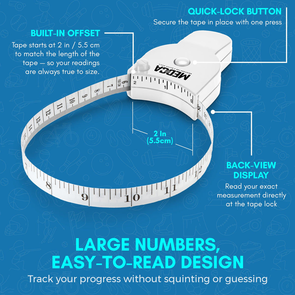 Body Tape Measure and Skinfold Caliper Body Fat Monitor Set - (Pack of 2) - Double Sided Body Tape Measures (150 cm /60 inches) - Skin Fold Body Fat Analyzer and BMI Measurement Tool, White by