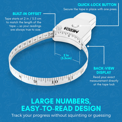Body Tape Measure and Skinfold Caliper Body Fat Monitor Set - (Pack of 2) - Double Sided Body Tape Measures (150 cm /60 inches) - Skin Fold Body Fat Analyzer and BMI Measurement Tool, White by