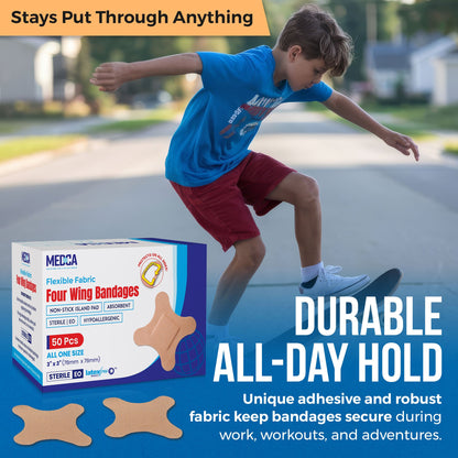 Flexible Knuckle Fabric Bandages - 50 Count Box of Flex Fabric Adhesive Bandages Knuckle Bandages for Finger Care and to Protect Wounds
