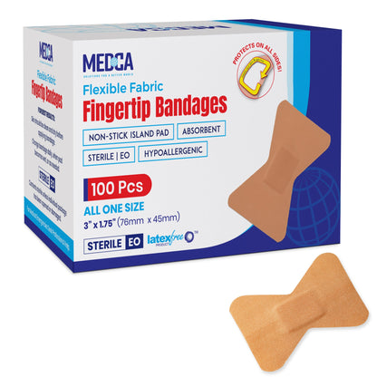 Flexible Fabric Finger Bandages - 100 Count Box of Flex Fabric Adhesive Bandages Cuts, Scrapes, Care and to Protect Woun