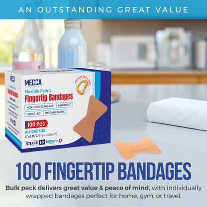 Flexible Fabric Finger Bandages - 100 Count Box of Flex Fabric Adhesive Bandages Cuts, Scrapes, Care and to Protect Wounds