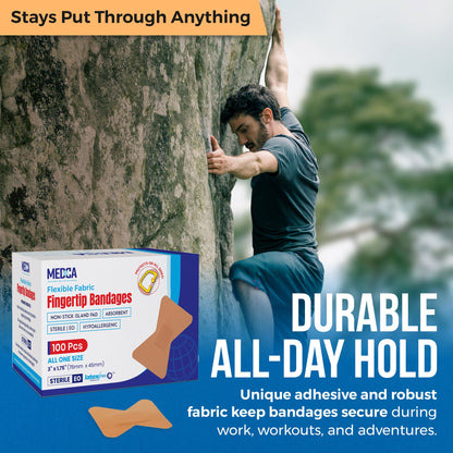 Flexible Fabric Finger Bandages - 100 Count Box of Flex Fabric Adhesive Bandages Cuts, Scrapes, Care and to Protect Wounds