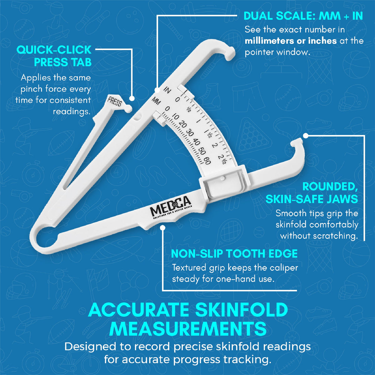 Body Fat Caliper and Measuring Tape for Body - Pack of 2 Skinfold Calipers and Body Fat Tape Measure Tools for Accurately Measuring BMI Skin Fold Fitness and Weight-Loss, (Black & White)