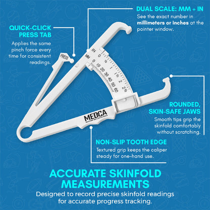 Body Fat Caliper and Measuring Tape for Body - Pack of 2 Skinfold Calipers and Body Fat Tape Measure Tools for Accurately Measuring BMI Skin Fold Fitness and Weight-Loss, (Black & White)