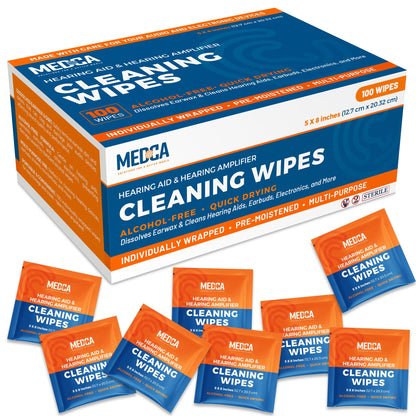 Hearing Aid and Hearing Amplifier Wipes - (100 Count) Individually Wrapped Singles for Hearing Aids, Earphones, Headphon