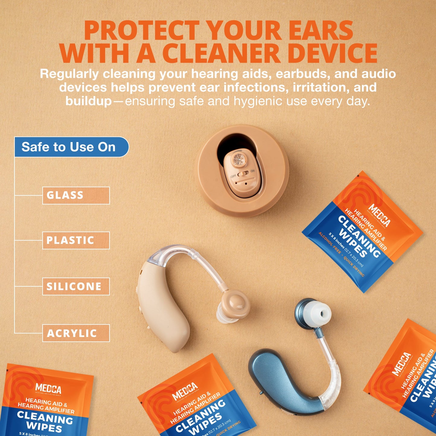 Hearing Aid and Hearing Amplifier Wipes - (100 Count) Individually Wrapped Singles for Hearing Aids, Earphones, Headphones