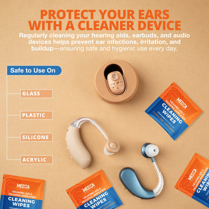 Hearing Aid and Hearing Amplifier Wipes - (100 Count) Individually Wrapped Singles for Hearing Aids, Earphones, Headphones