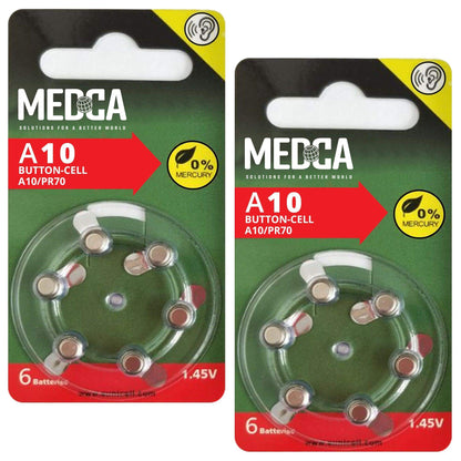 A10 Batteries - 12 Count Pack - 1.45V Zinc Air Yellow Tab Battery Button Coin Cell Batteries for Hearing Aids and Hearing Amplifiers, 10, P10, PR70, or ZL4