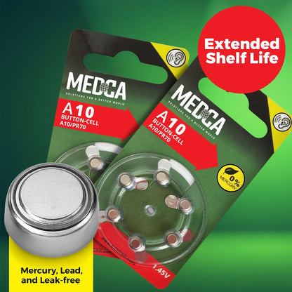 A10 Batteries - 12 Count Pack - 1.45V Zinc Air Yellow Tab Battery Button Coin Cell Batteries for Hearing Aids and Hearing Amplifiers, 10, P10, PR70, or ZL4
