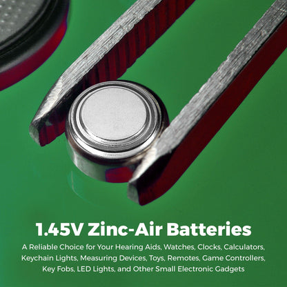 A10 Batteries - 12 Count Pack - 1.45V Zinc Air Yellow Tab Battery Button Coin Cell Batteries for Hearing Aids and Hearing Amplifiers, 10, P10, PR70, or ZL4