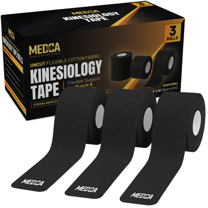 Kinesiology Tape Rolls - Pack of 3 (2 Inch x 16 Ft / 5cm x 5m) - Latex-Free, Breathable Cotton - Strong Adhesive for Mus