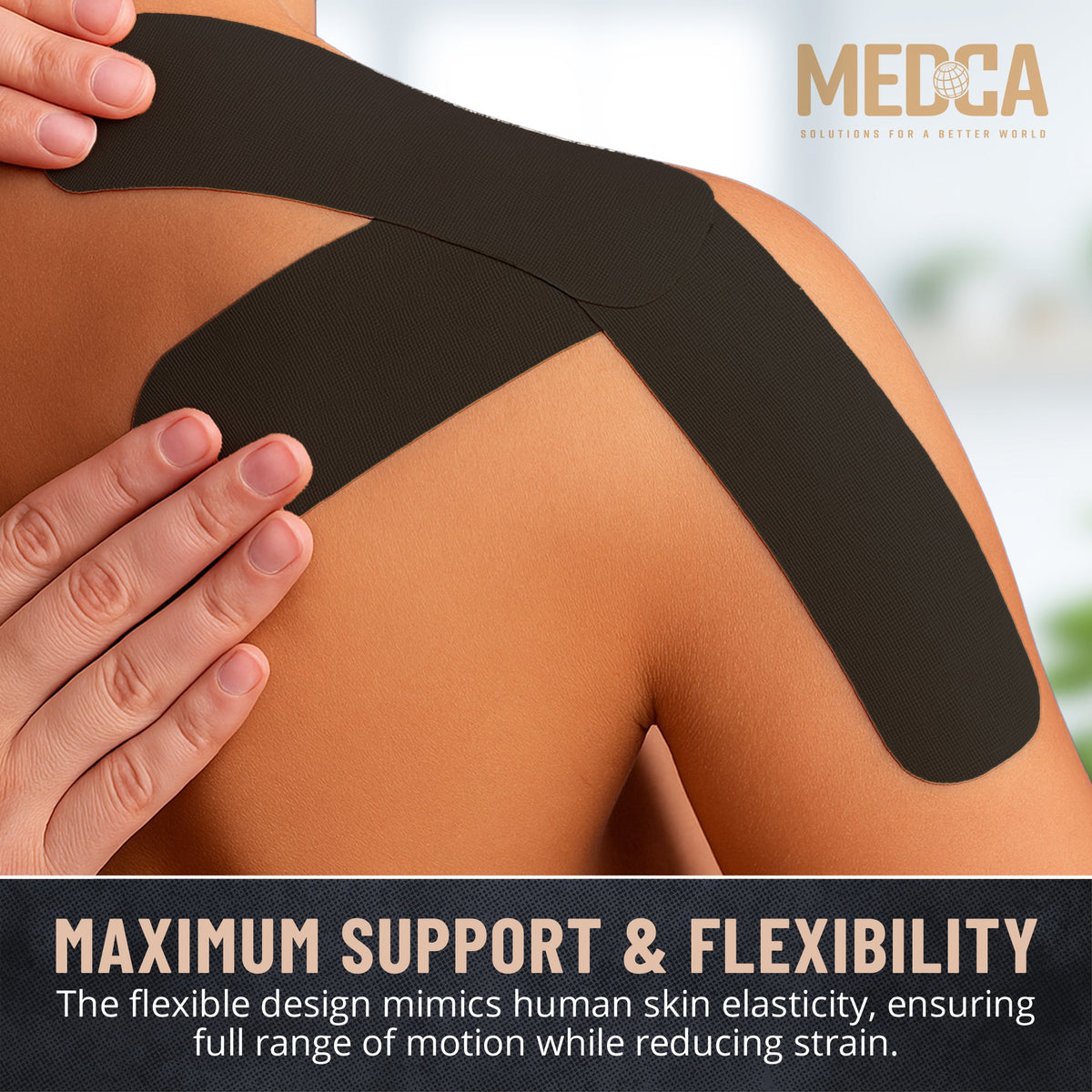 Kinesiology Tape Rolls - Pack of 3 (2 Inch x 16 Ft / 5cm x 5m) - Latex-Free, Breathable Cotton - Strong Adhesive for Muscle & Joint Support - Water-Resistant & Sweatproof for Sports & Recovery, Black