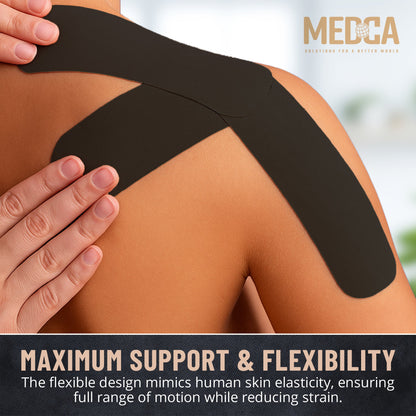 Kinesiology Tape Rolls - Pack of 3 (2 Inch x 16 Ft / 5cm x 5m) - Latex-Free, Breathable Cotton - Strong Adhesive for Muscle & Joint Support - Water-Resistant & Sweatproof for Sports & Recovery, Black