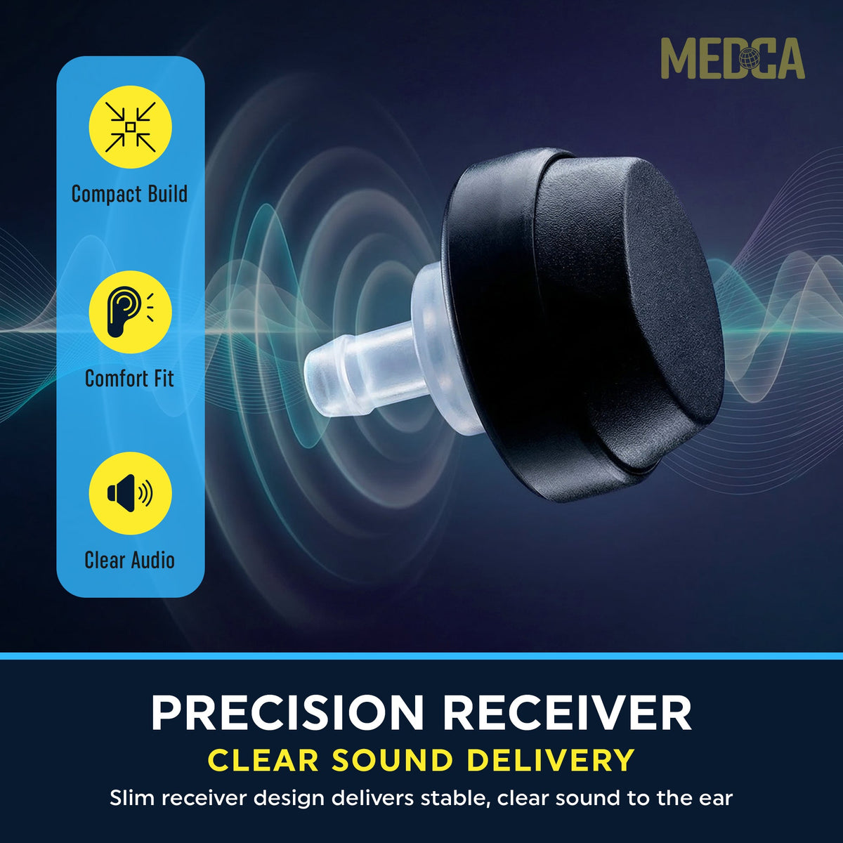 2 Pin Hearing Aid Replacement Cord & Receiver Set - Compatible with Most Pocket Hearing Aids AVA-16 & AVA-68 Body Worn Hearing Amplifiers - 75cm Cable - Sound Amplifier Accessory & 6 Ear Domes