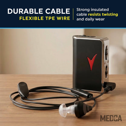2.5mm Hearing Aid Replacement Cord w/ 2-Pin Receiver & Earbud Set - Compatible with Pocket Hearing Aid Cable for Body Worn Sound Amplifiers - Personal Hearing Amplifier Accessory & 3 Ear Domes