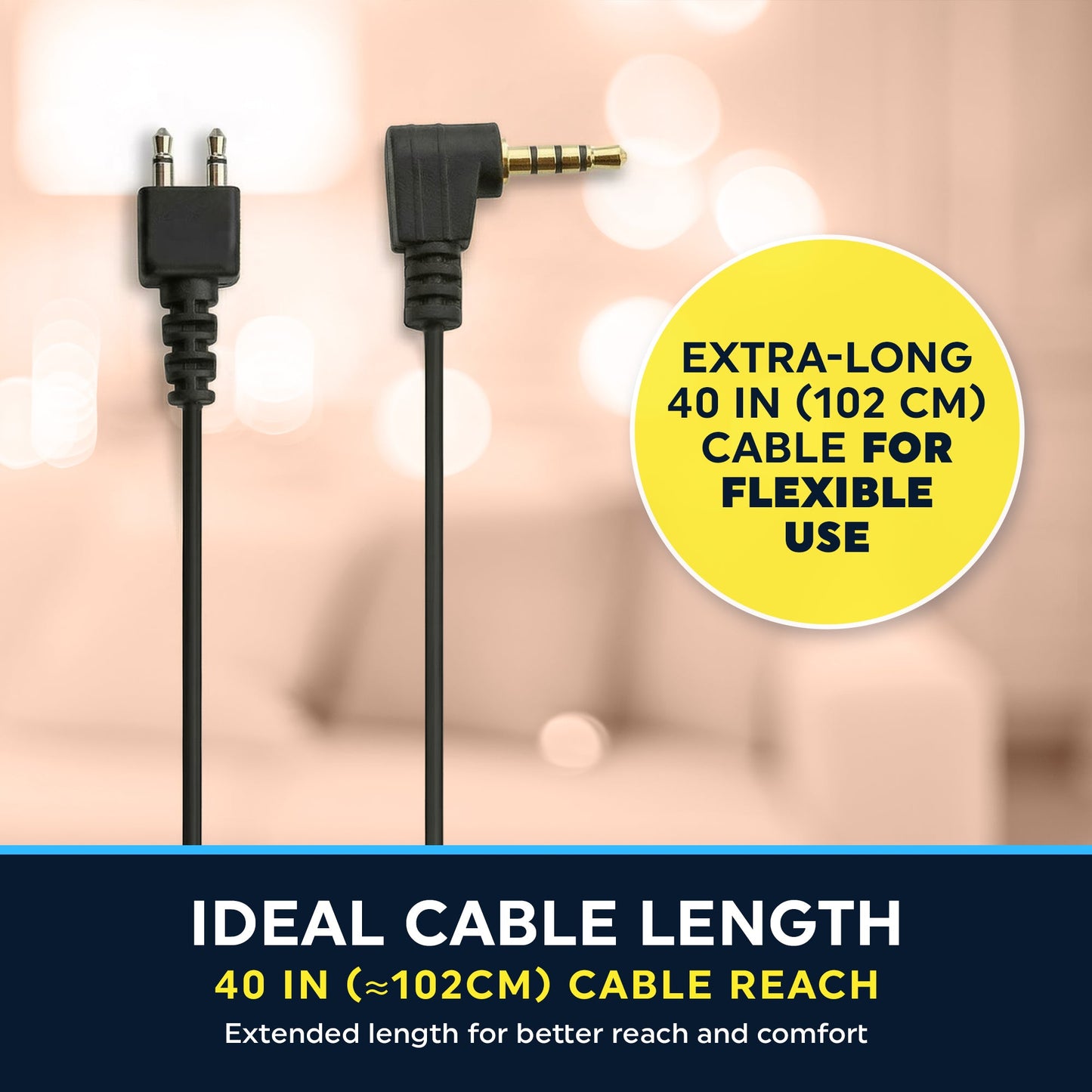 2.5mm Hearing Aid Replacement Cord w/ 2-Pin Receiver & Earbud Set - Compatible with Pocket Hearing Aid Cable for Body Worn Sound Amplifiers - Personal Hearing Amplifier Accessory & 3 Ear Domes