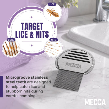 Professional Lice Comb Pro - Stainless Steel Head Lice & Nit Removal Comb with Ultra-Close Micro-Grooved Teeth, Reusable Hair Inspection Comb for Kids & Adults