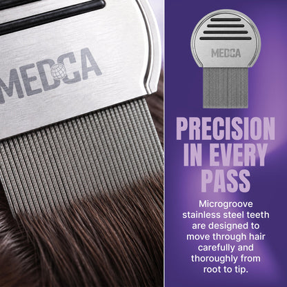 Professional Lice Comb Pro - Stainless Steel Head Lice & Nit Removal Comb with Ultra-Close Micro-Grooved Teeth, Reusable Hair Inspection Comb for Kids & Adults