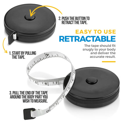 Tape Measure for Body Measuring Tape, (Pack of 2) Dual Sided Inch and CM, Portable, Retractable Soft Ruler Tool for Measurements Body Fat, Fitness Sewing Tailor Fabric and Accurate Body Fat Calculator
